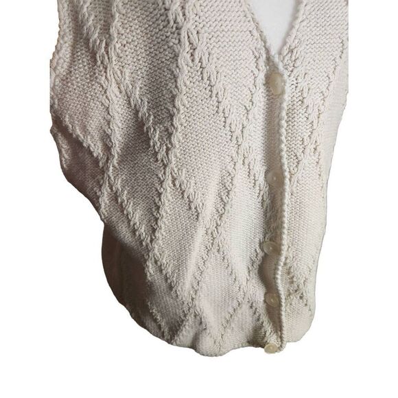 Cotton Cream Minimalist 90s Sweatervest Button Front by Talbot Size Large L vint - Picture 2 of 7
